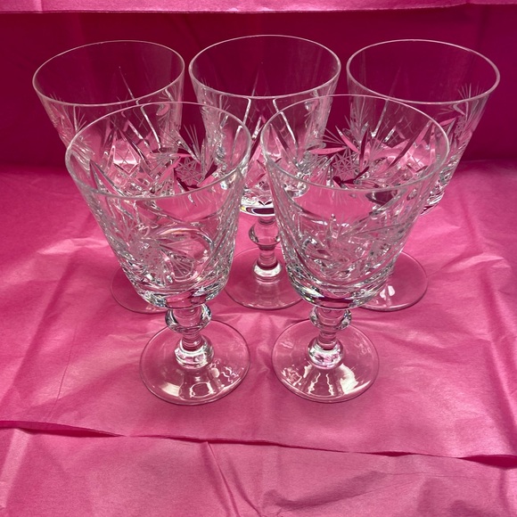 SET OF 5 EUC VTG CSOPAK BY AJKA PINWHEEL & FAN DESIGN CRYSTAL CLARET WINE GLASS - Picture 2 of 11